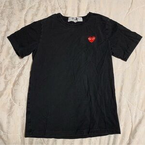 Comme Des Garçons Black T-Shirt with Red Heart Patch